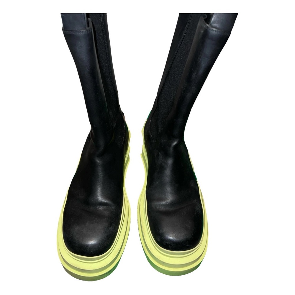 Bottega Veneta Black and Neon Yellow Ankle Boots
